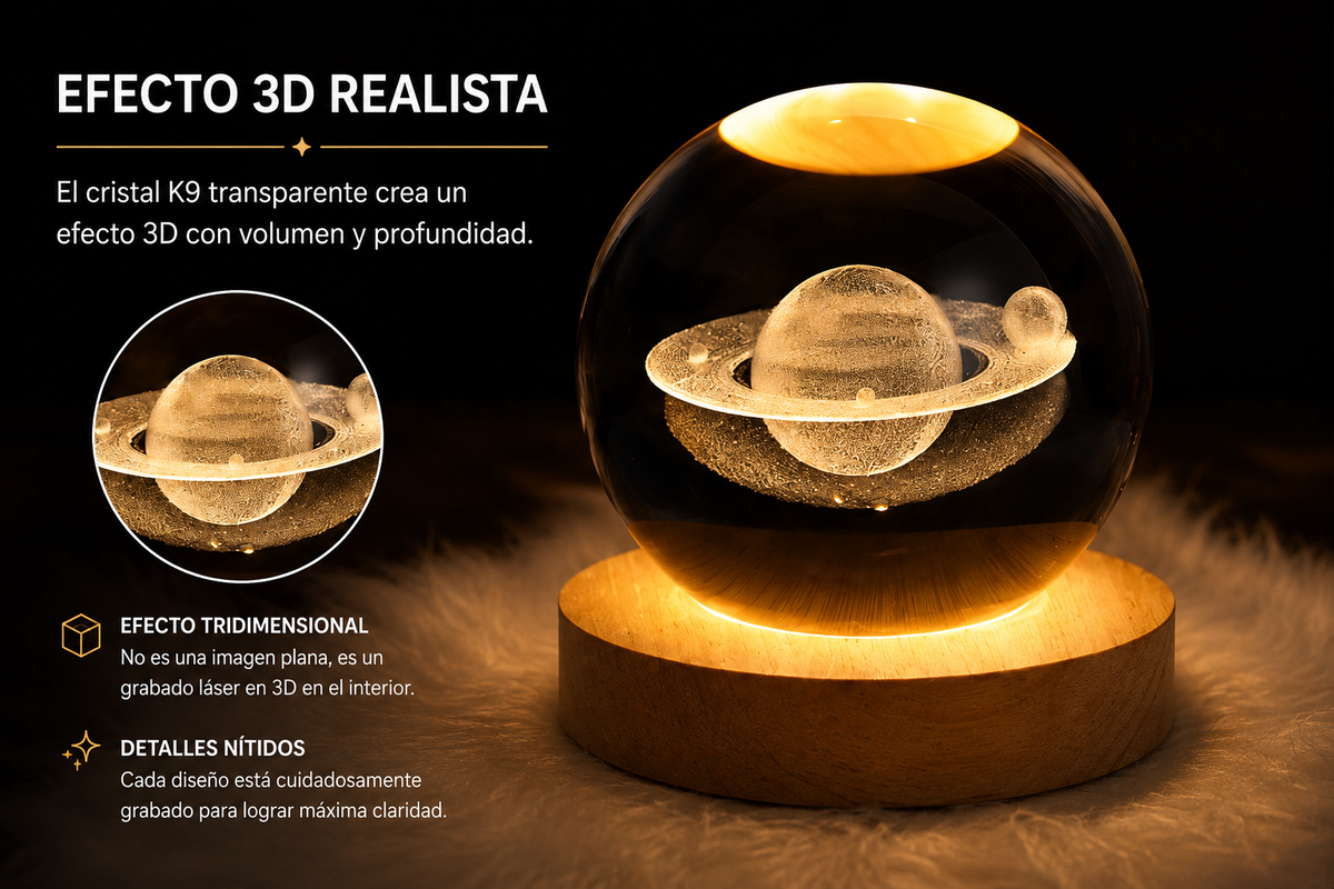 Lámpara Galaxia 3D LED — Bola de Cristal con Luz Nocturna, Decoración de Habitación y Regalo Original